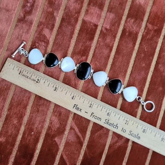 Sterling Silver Bracelet Onyx Vintage - Picture 4 of 9